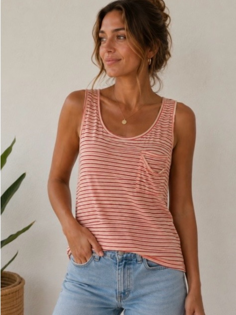 Anthropologie Pink and White Striped Pocket Tank Top